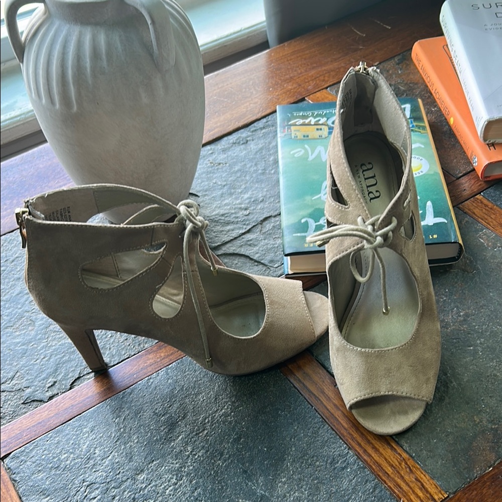 a.n.a Tan Peep-Toe Heels with Versatile Design